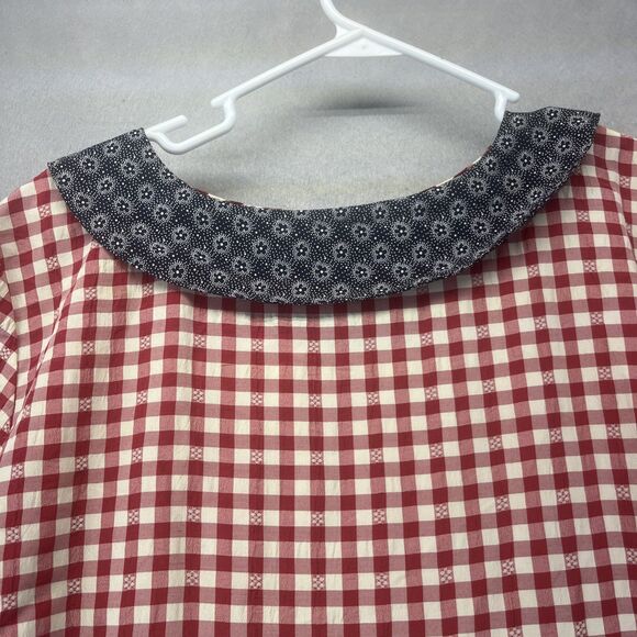 COTTONTAIL ORIGINALS Red Gingham Navy Floral DRESS 14 Vintage 80s 90s Retro Midi - Picture 13 of 16